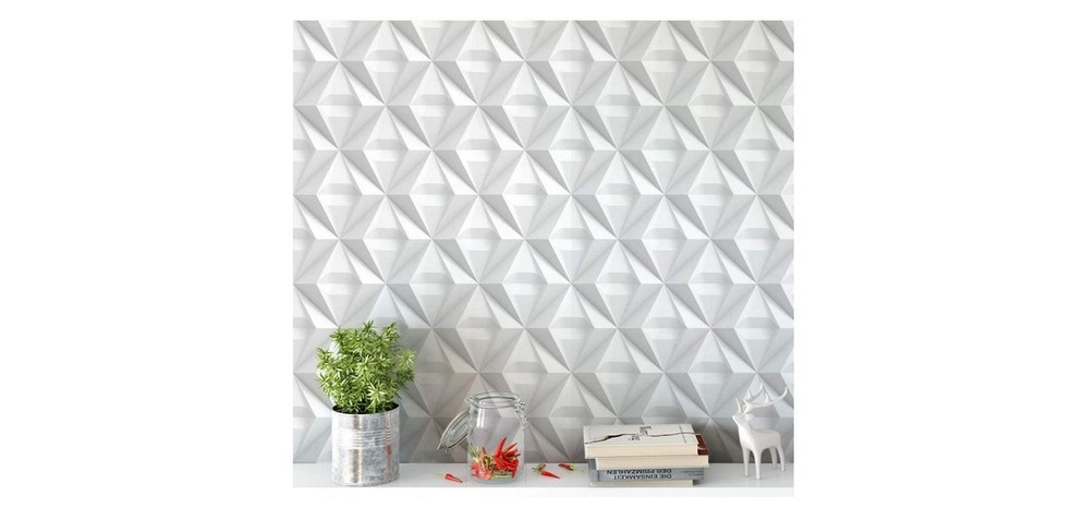 O papel de parede triângulo branco e cinza passa uma impressão de 3D (Foto: Reprodução / Amazon)