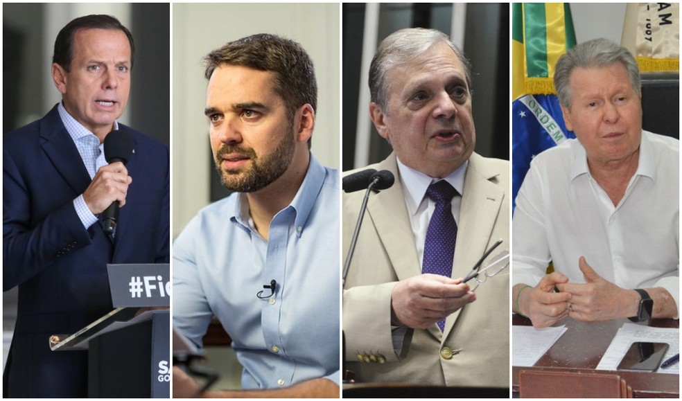 Os quatro pré-candidatos do PSDB à Presidência da República: João Doria (SP), Eduardo Leite (RS), Tasso Jereissati (CE) e Arthur Virgílio Neto (AM). — Foto: Montagem/G1