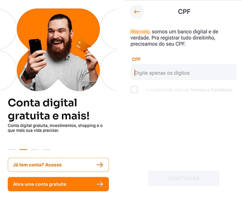 Abra a Conta Kids do Banco Inter pelo celular — Foto: Reprodução/Marcela Franco