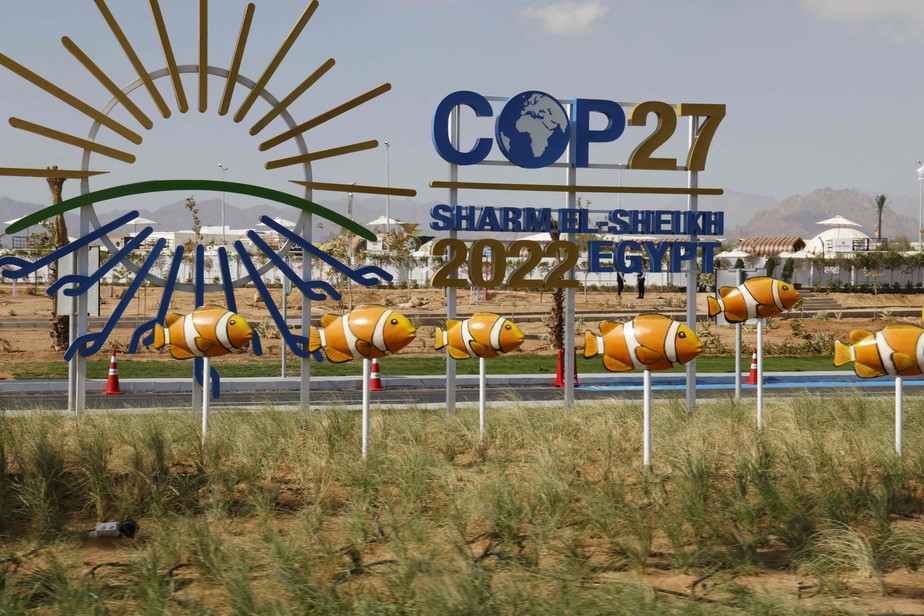 Entrada da COP27, a conferência climática da ONU em Sharm el-Sheikh, no Egito