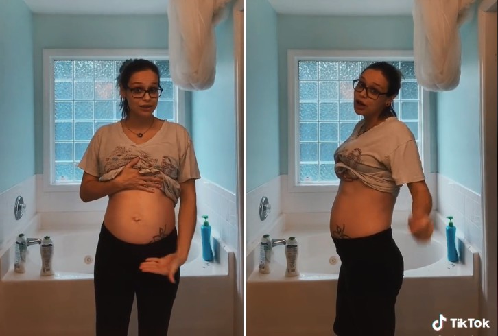 Becca grávida de gêmeos, um mês antes do parto (Foto: Reprodução/Tik Tok)
