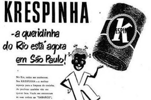 BBC: Internautas tuitaram publicidade da década de 1950 de uma esponja 'Krespinha' (essa , entretanto, não era a fabricada pela Bombril, mas por uma loja de produtos de limpeza em São Paulo), que trazia imagem de uma criança negra e fazia alusão a seu cabelo (Foto: VIA BBC)