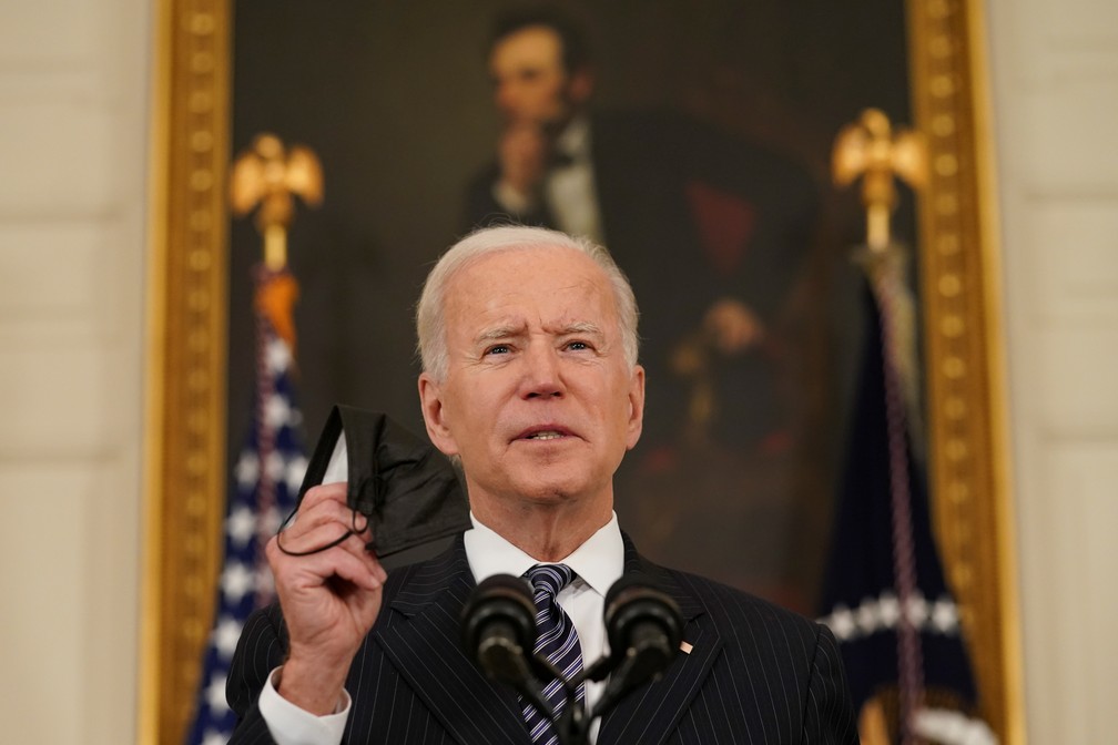 Presidente dos EUA, Joe Biden, em entrevista coletiva na Casa Branca em 6 de abril de 2021 — Foto: Kevin Lamarque/Reuters
