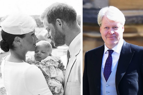 Meghan Markle e Harry com o filho, Archie, e o irmão da Princesa Diana, Charles Spencer (Foto: Instagram/Getty Images)