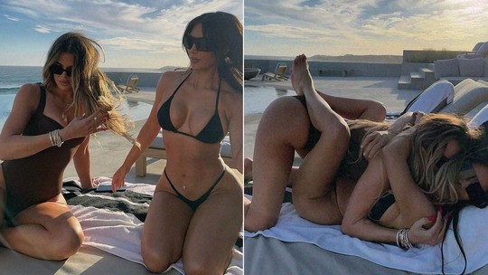 Kim e Khoé Kardashian se agarram em piscina no México; fotos