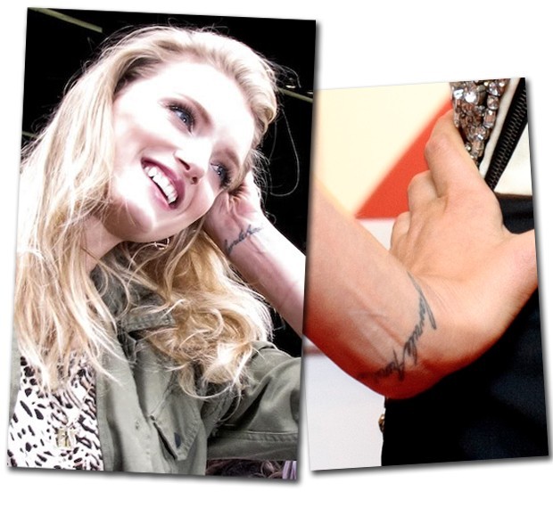 Modelo Lily Donaldson com tatuagem no braço (Foto: Getty Images e Reprodução/Instagram)