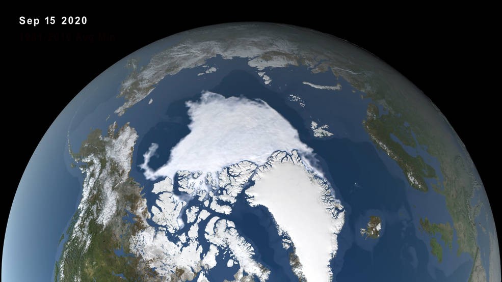 Extensão de gelo no Ártico em 2020 é a segunda menor já registrada (Foto: Nasa)