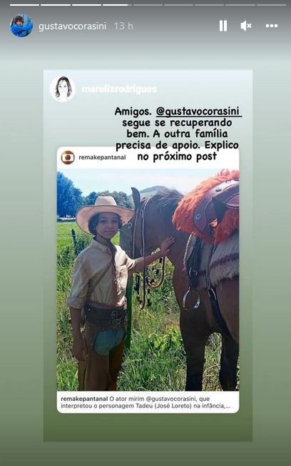 Mãe de Gustavo Corasini atualiza quadro de saúde do ator mirim (Foto: Reprodução/Instagram )