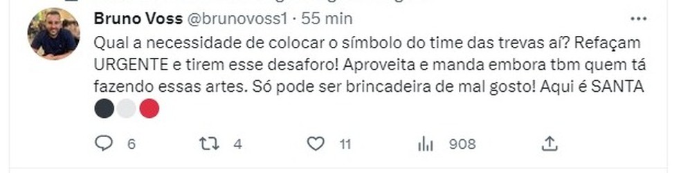 Torcida do Santa Cruz reage ao an&uacute;ncio de Fabr&iacute;cio com escudo do Sport na arte &mdash; Foto: Reprodu&ccedil;&atilde;o