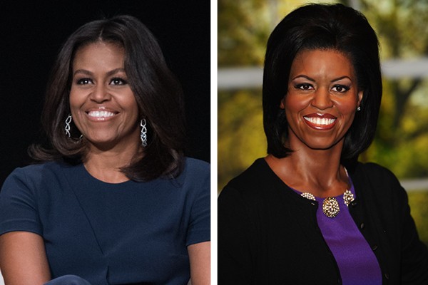 Michelle Obama e à sua direita, sua estátua de cera (Foto: Getty Images)