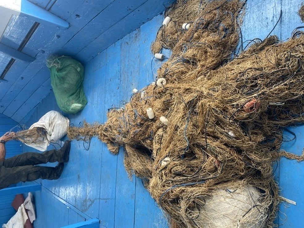 Mais de 5 km de redes de pesca foram apreendidos durante a operação — Foto: Semma/Divulgação