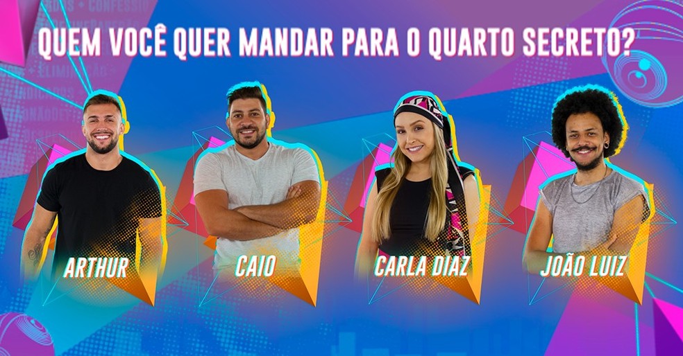 Arthur, Caio, Carla Diaz e João Luiz disputam Paredão Falso — Foto: Globo
