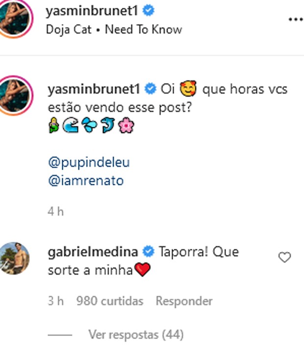 O comentário de Gabriel Medina  (Foto: Reprodução Instagram)