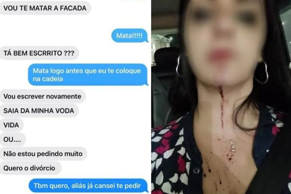 Ex-marido ameaçou por mensagens (foto) e vídeo matar mulher a facada — Foto: Reprodução