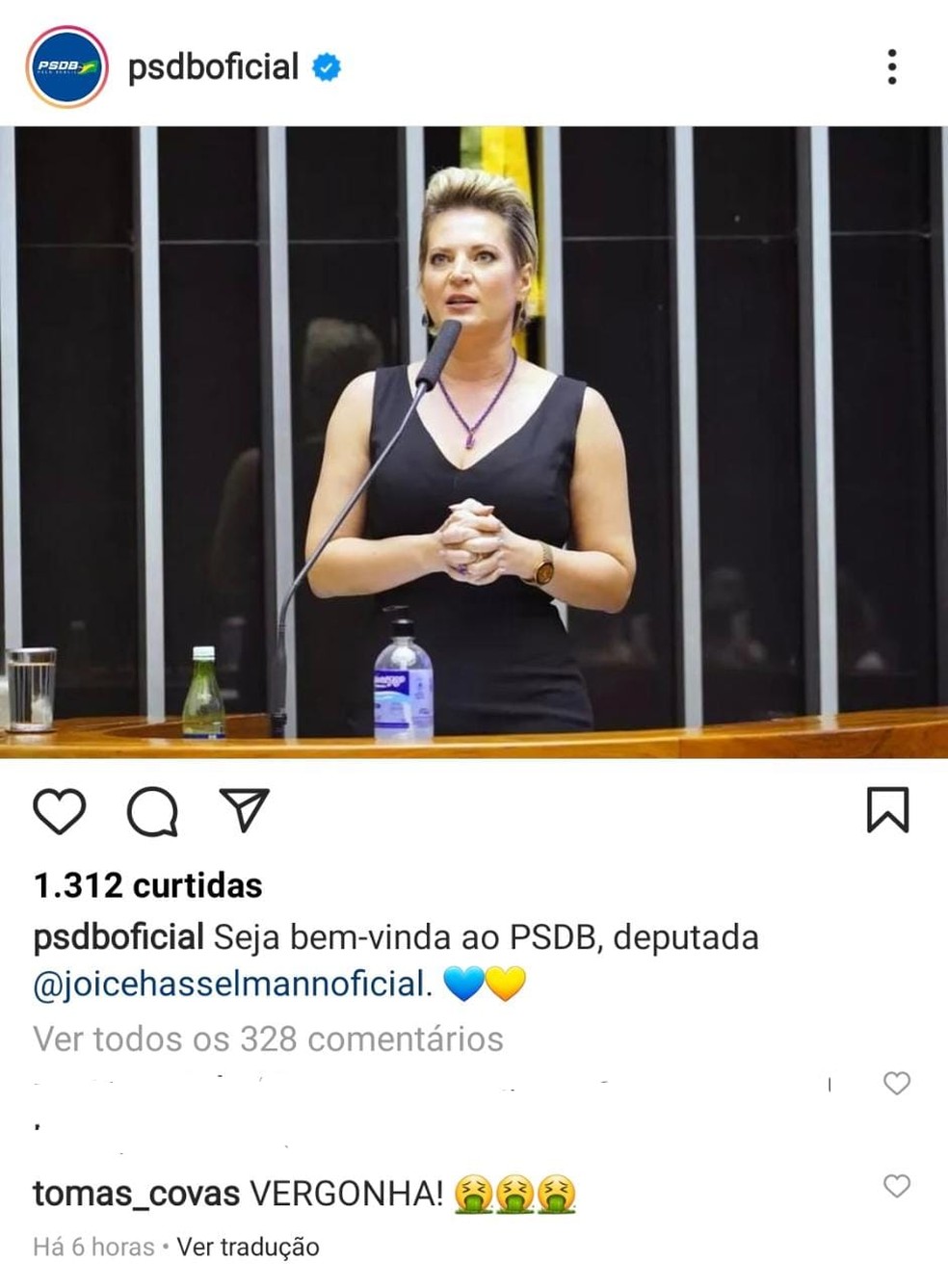 Tomas Covas, filho de Bruno Covas, critica filiação de Joice Hasselmann ao PSDB. — Foto: Reprodução/Instagram