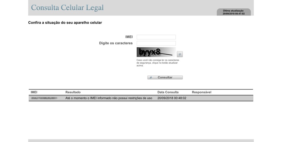 Consulta Celular Legal: ferramenta informa se IMEI está irregular — Foto: Reprodução / TechTudo