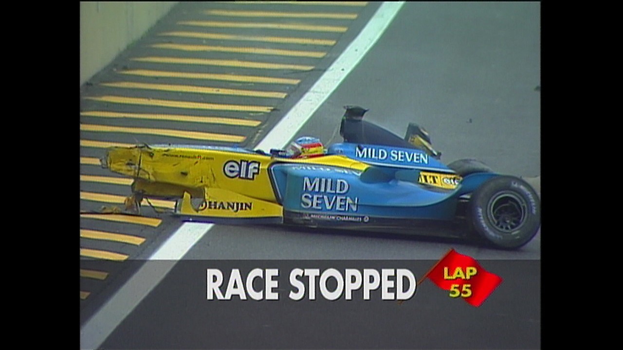 Em 2003, Fernando Alonso sofre acidente no GP do Brasil