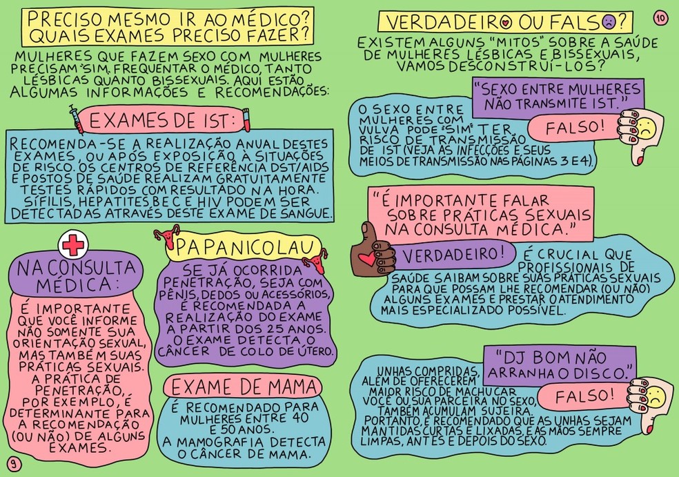 Velcro Seguro é uma cartilha sobre saúde sexual de lésbicas e bissexuais — Foto: Reprodução