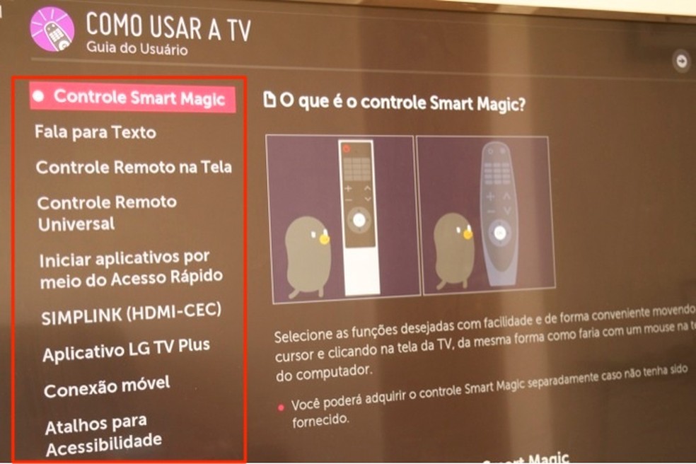 Dicas sobre como usar os recursos básicos de uma smart TV da LG — Foto: Reprodução/Marvin Costa