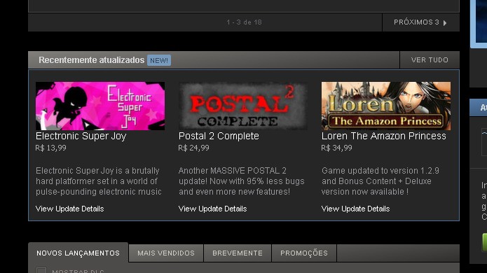 Nova seção Recentemente atualizados destaca jogos que receberam atualizações (Foto: Reprodução)