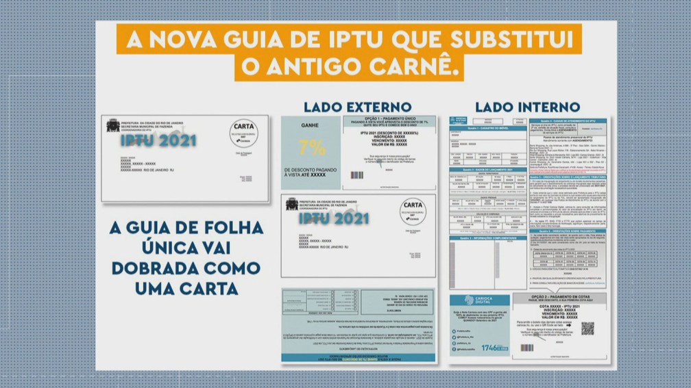 Imagem ilustrativa do novo carnê de IPTU do Rio de Janeiro