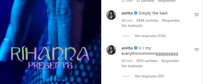 Rihanna anuncia Anitta como atração do seu desfile - 25/10/2022 -  Celebridades - F5