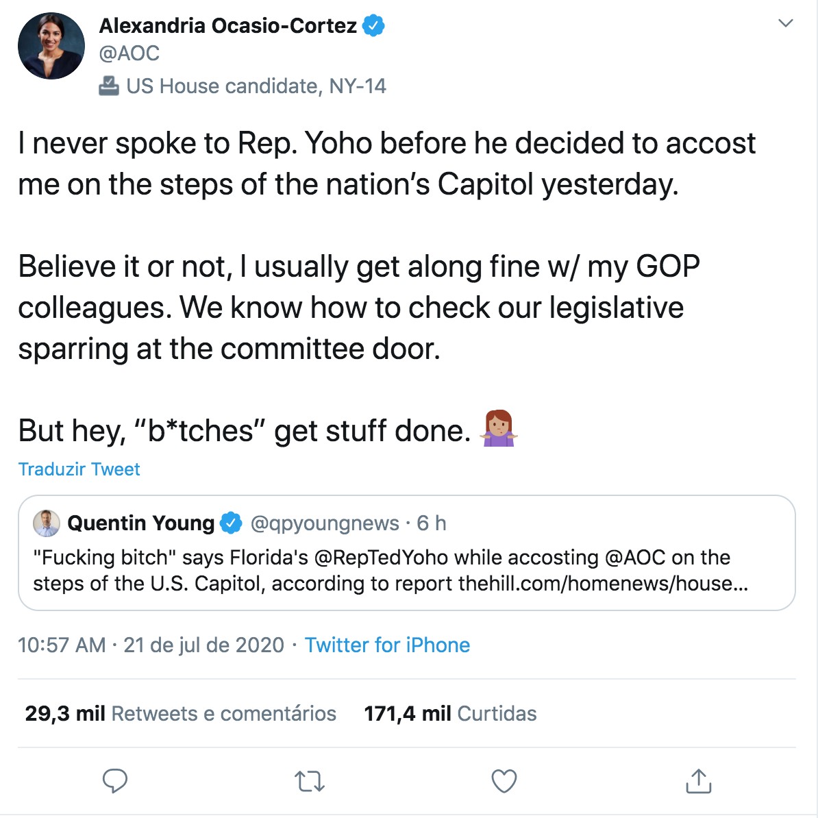 Ocasio-Cortez responde deputado republicano que a chamou de 'vadia' (Foto: Reprodução)