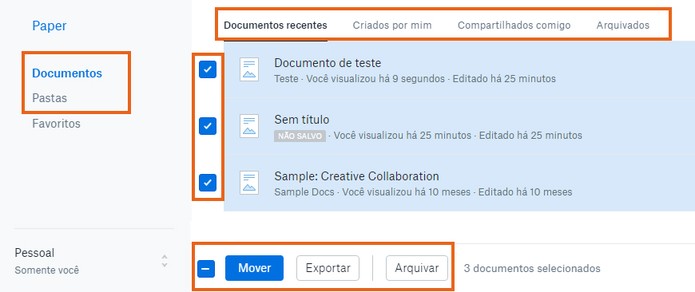 Gerencie seus documentos do Dropbox Paper no PC (Foto: Reprodução/Barbara Mannara)