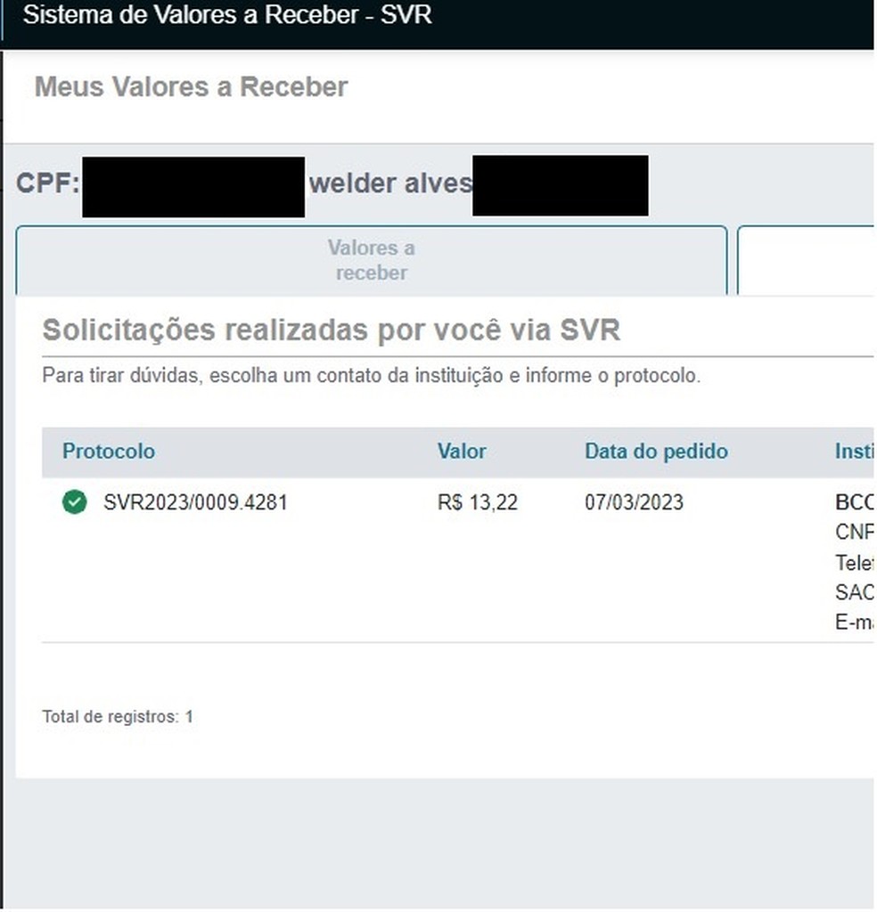 Sistema indicou que jornalista só tinha R$ 13 para receber — Foto: Reprodução