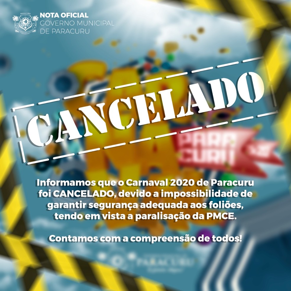 Carnaval de Paracuru foi cancelado pela prefeitura da cidade após grupos de PMs paralisarem atividades — Foto: Divulgação