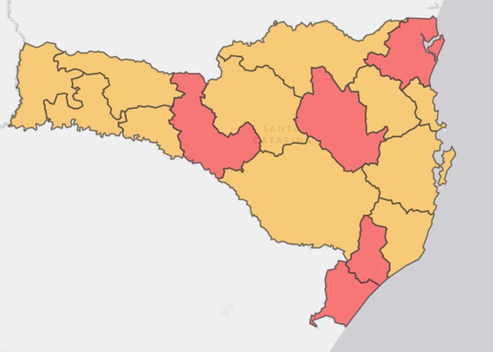 Mapa atualizado da situa&ccedil;&atilde;o do coronav&iacute;rus em Santa Catarina  &mdash; Foto: Governo de SC