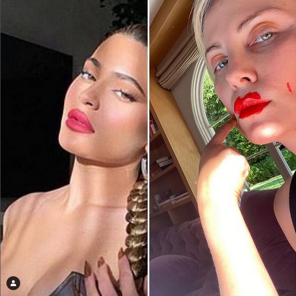 A montagem compartilhada pela atriz Charlize Theron, na qual uma foto sua aparece ao lado de uma selfie da socialite Kylie Jenner (Foto: Instagram)