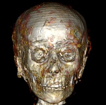 Rosto da múmia obtido pelas tomografias — Foto: Divulgação/SN Saleem, SA Seddik, M el-Halwagy