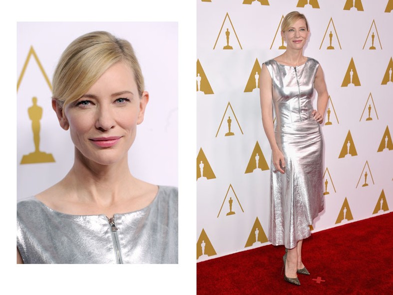 MODERNA: ousada, Cate Blanchett foi à festa de indicações ao Oscar usando um vestido assimétrico de couro da Prada