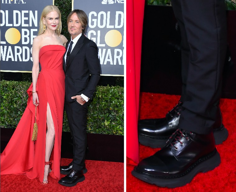O sapato com salto utilizado pelo músico Keith Urban, marido da atriz Nicole Kidman, na cerimônia do Globo de Ouro 2020 (Foto: Getty Images)