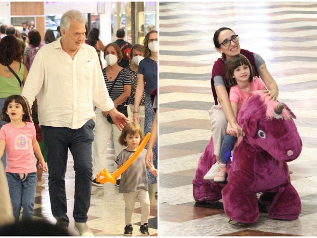 Pedro Bial e Maria Prata passeiam com as filhas em shopping no Rio (Foto: Adão/AgNews)