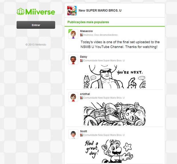Na rede social Miiverse, do Wii U, os usuários podem enviar desenhos sobre os games da empresa (Foto: Divulgação/Nintendo)