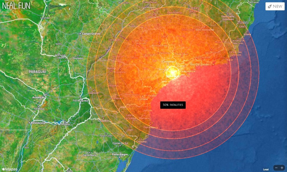 Simulador Asteroid Launcher mostra bola de fogo que atingiria São Paulo caso asteroide de rocha atingisse a cidade