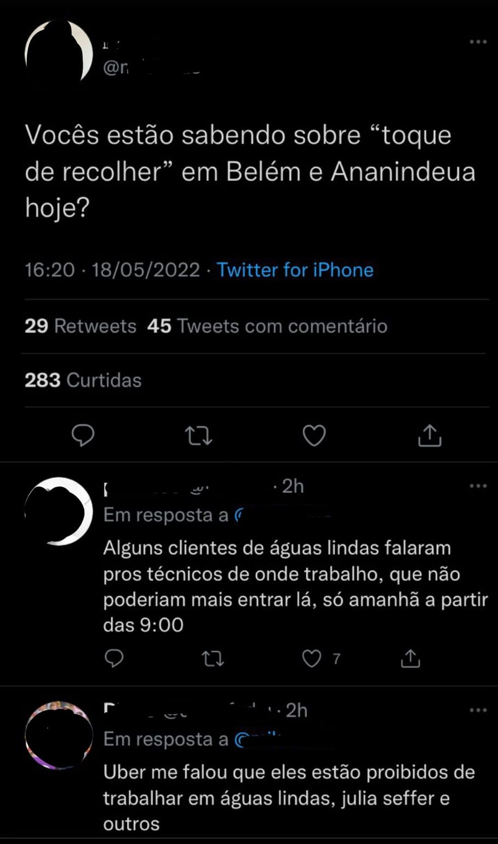 População têm usado as redes sociais para divulgar "toque de recolher" em bairros de Belém e Ananindeua — Foto: Reprodução/ Redes Sociais