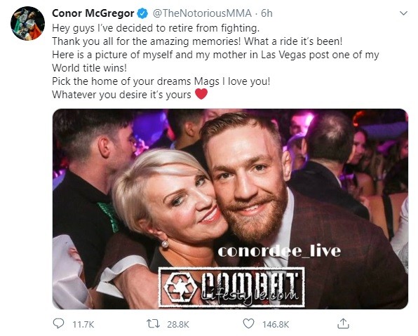 Tweet de Conor Mcgregor (Foto: Twitter)