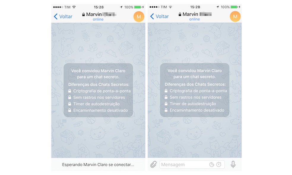 Chat secreto do Telegram no iPhone — Foto: Reprodução/Marvin Costa