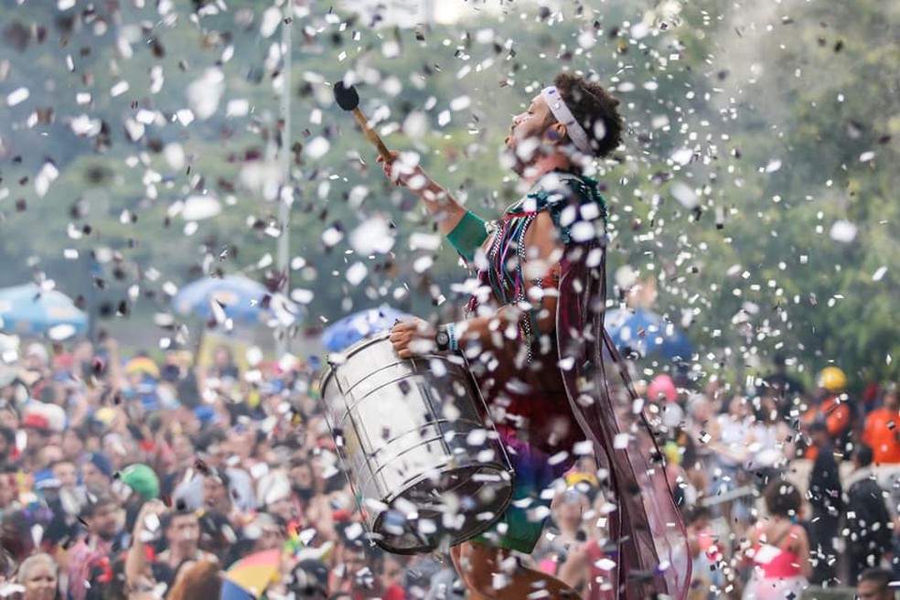 O vocalista da banda Divinas Tetas, Aloísio Michael, durante show no carnaval de 2019 em Brasília — Foto: Secretaria de Cultura do DF/Divulgação