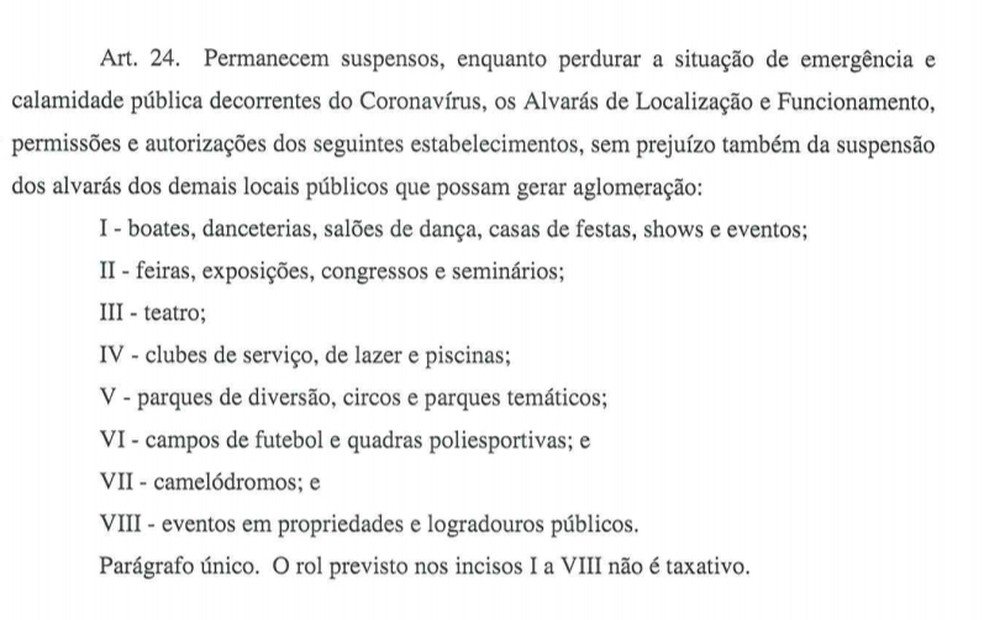 Decreto da Prefeitura de Santa Luzia — Foto: Reprodução