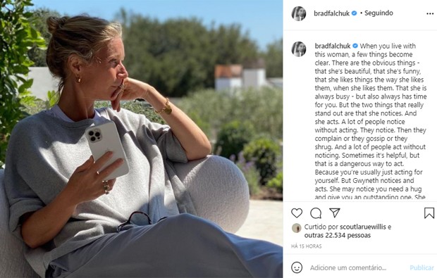 Brad Falchuk parabeniza Gwyneth Paltrow pelos 49 anos (Foto: Reprodução/Instagram)