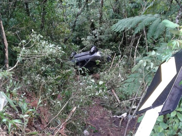 Veículo capota em ribanceira de 20 metros (Foto: Divulgação/bombeiros)