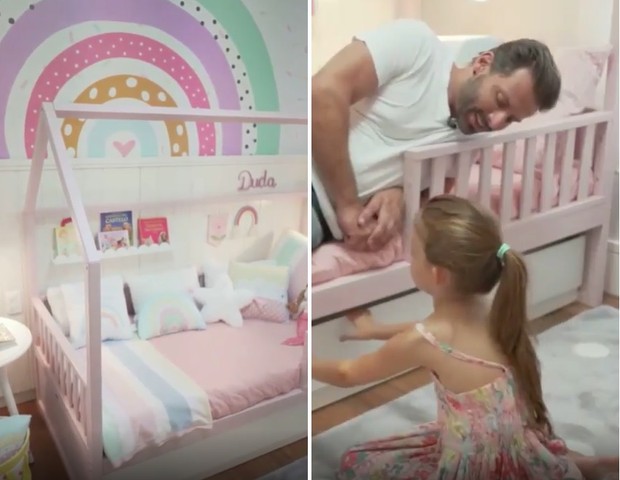 Henri Castelli e a filha caçula, Maria Eduarda, mostram novo quarto da menina (Foto: Reprodução/Instagram)