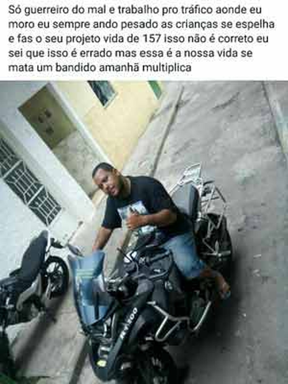 Reprodução de um post de Alexandre numa moto numa rede social (Foto: Divulgação/ Polícia Rodoviária Federal)