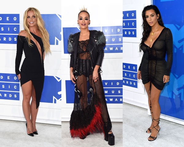 Preto nada básico: Britney Spears, Rita Ora e Kim Kardashian (Foto: Getty Images)