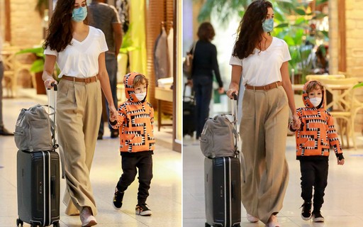 Sophie Charlotte e o filho embarcam no aeroporto Santos Dumont, no Rio