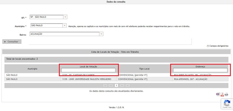 Filtre locais de votação por nome ou endereço no site do TSE — Foto: Reprodução/Gabrielle Garcia